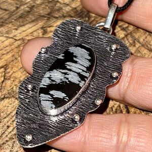 Black & Grey Snowflake Obsidian Pendant 2 1/2”